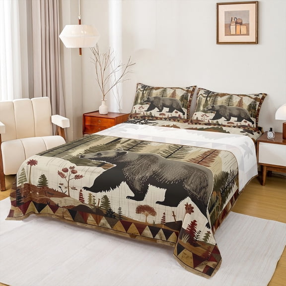 Manfei Western Farmhouse Queen Sheet Set,Safari Bear Beige Brown,4-Piece