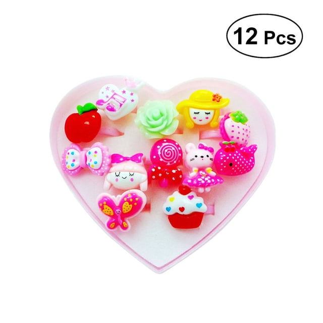CIMAXIC birthday 12pcs Little Girls Jewelry Rings Cartoon Rings Dress Up Accessory Toy Kids Birthday Party Favors (Assorted),3.15"X3.54"X1.18"