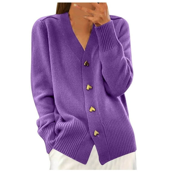 Women's V Neck Knitted Pullover Sweater Long Sleeve Casual Solid Cardigan Top Soft Comfortable Lightweight