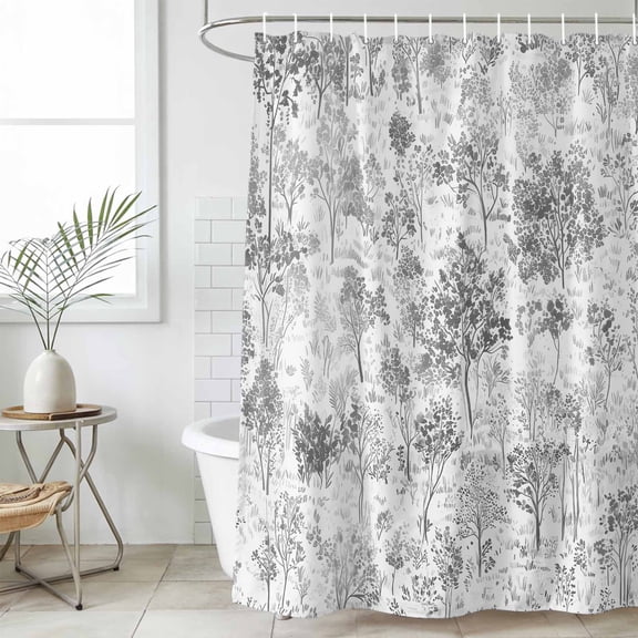 Gray Botanical Waterproof Fabric Shower Curtain,Watercolor Spring Floral Summer Waterproof Fabric Shower Curtain for Bathroom Curtains Bathtubs Hotel Shower Curtains with 12 Hooks Extra Long 72x96