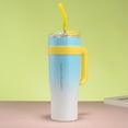 thumbnail image 3 of Vaso aislado al vacío de 1200 ml con pajita para bebidas frías y calientes (azul blanco), 3 of 5