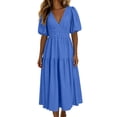 thumbnail image 5 of Iyufng Long Summer Puff Sleeves Dresses for Women V-Neck with Fitted Waist and Back Zipper, 5 of 7