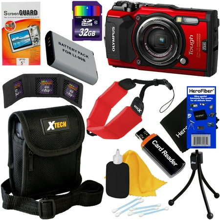 Digital Cameras Gps - Olympus Tough TG-5 Waterproof, Shockproof, Freezeproof & Crushproof Wi-Fi Digital Camera with GPS & HD 4K Video (Red) + Battery + 9pc 32GB Accessory Kit w/HeroFiber Cloth