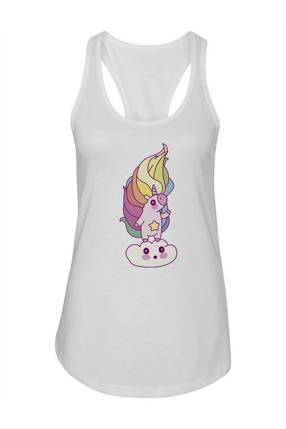 Cute Unicorn On Top Of Cloud Tank Women -Image by Shutterstock, Female Medium