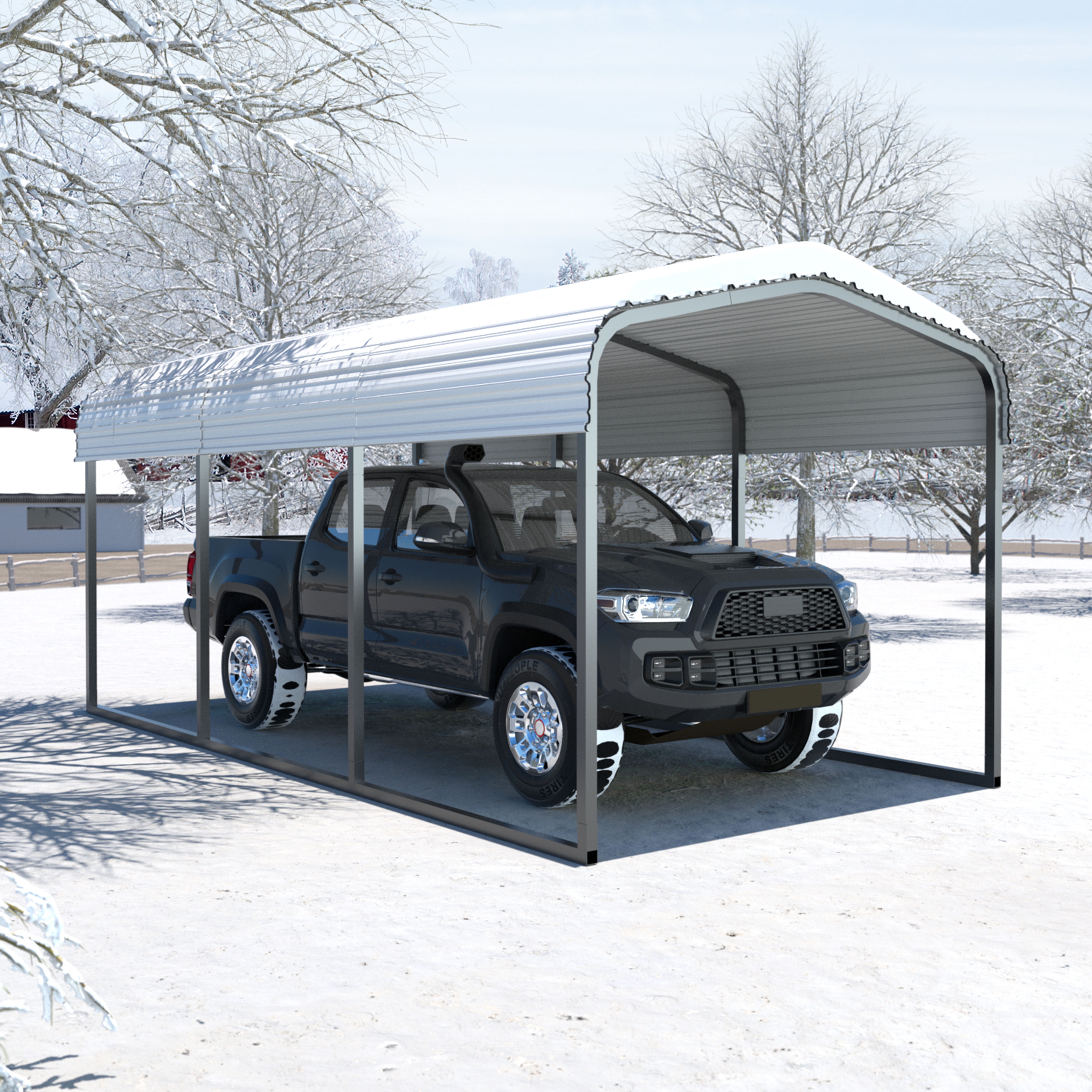 VEIKOUS 10' x 15' Outdoor Carport, Metal Heavy Duty Garage with Weatherproof Roof, Light Beige