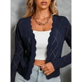 thumbnail image 5 of Women'S Long Sleeve V-Neck Knitted Cardigan Jacket Buttonless Knitted Shawl Sweater Navy Blue XL, 5 of 8
