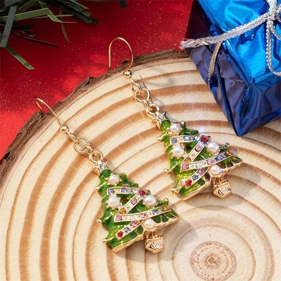GKNET Christmas Xmas Tree Pearl Crystal Earrings Hook Drop Dangle Women Delicate Jewelry Gift