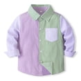 thumbnail image 3 of Qabnzmfo Toddlers Boys Girls Button Down Shirt Color Block Long Sleeve Striped Shirts with Chest Pocket Casual Play Vacation Boys Clothes,Sizes 18M-7 Years, 3 of 8