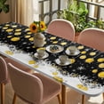 thumbnail image 3 of Black Yellow Christmas Balls Table Cloths for 8 Foot Rectangle Tables, Xmas Snowflake Patio Waterproof Elastic Fitted Tablecloths, Washable Rectangular Table Cover for Camping, 3 of 8