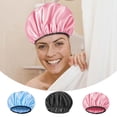 thumbnail image 5 of 1PCS 11.42" Waterproof Adjustable Shower Cap for Women and Men, Double Layer Soft Satin Interior Athing Cap, Hair Cap for All Hair Lengths, 5 of 7