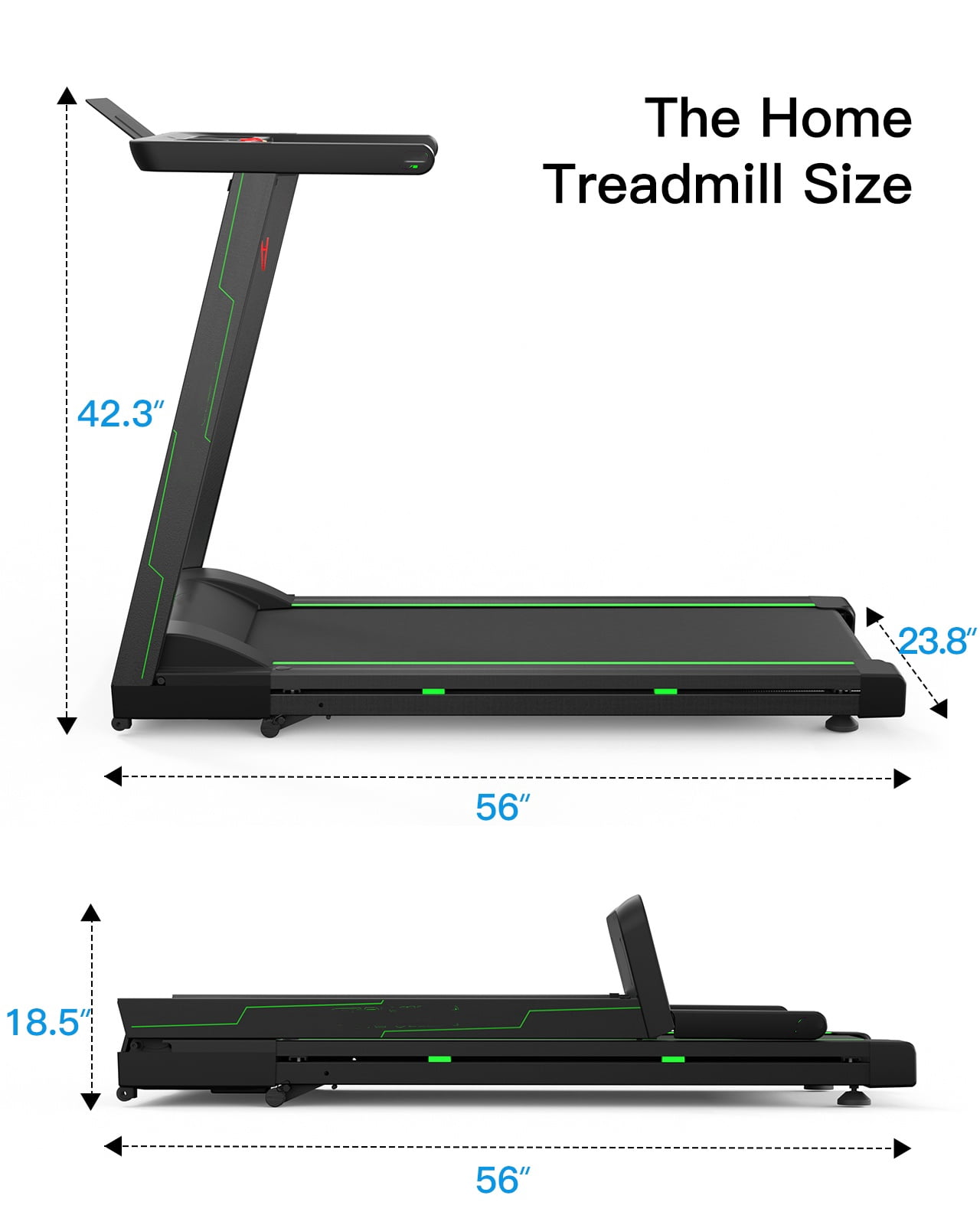 SSPHPPLIE 3HP Folding Treadmill for Home, APP Control , 300LB Walking Pad Running Data Analysis, (Green)