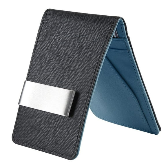 Monedero de material cuero para Hombre de Tono Monedero, Billeteras Delgada de Crédito, Cuatro Ranuras , Azul BLESIY Carteras delgadas con clip para billetes