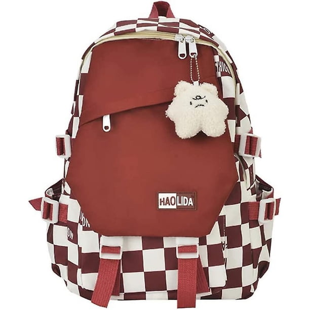 Linda mochila Kawaii para la escuela Mochila Kawaii con pin Kawaii y accesorios Mochila Linda mochila estética (rojo)