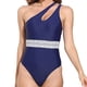 thumbnail image 1 of Traje de baño de una pieza sexy para mujer, traje de baño de un hombro sin mangas, trajes de baño de verano, azul, 1 of 6