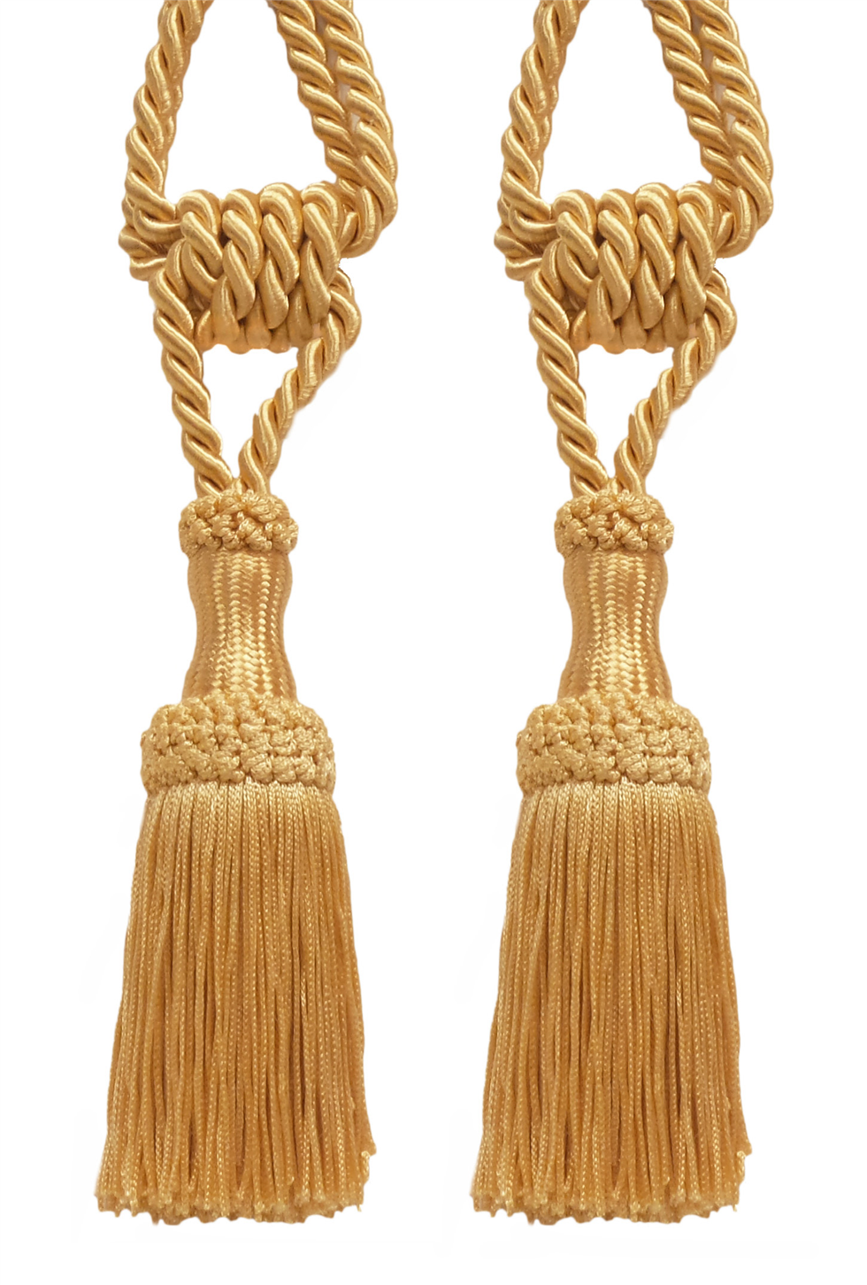 Pair Of Premium Decorative Light Gold Tiebacks, 5 inch Tassel Length, 30 inch Spread