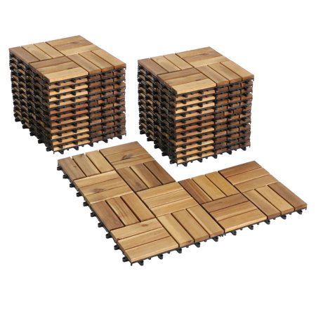VICTORY RELAX Acacia Wood Flooring Interlocking Deck Tiles for Patio Decor 27 Pcs 12 Slats - Waterproof Indoor & Outdoor Decor - Balcony Garden Decking Tile (11,81 * 11,81 * 0,94 inches)