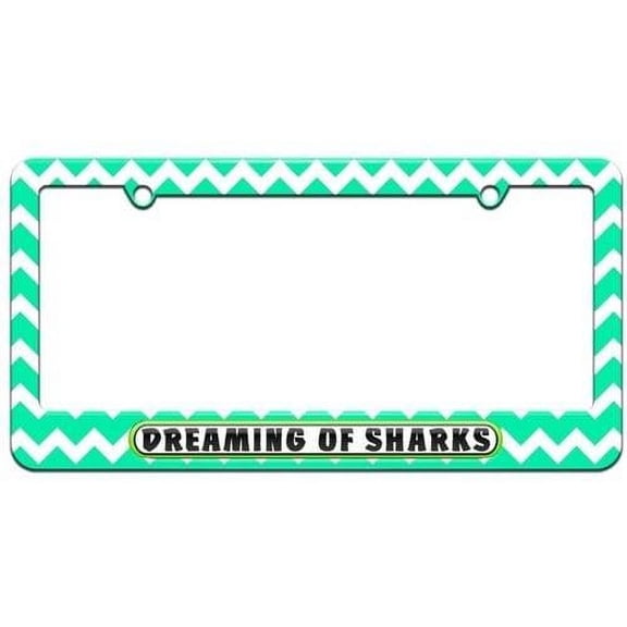 Dreaming of Sharks License Plate Tag Frame, Teal Chevrons Design