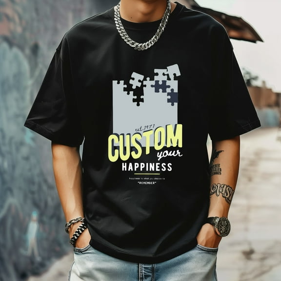 Men's T Shirt Round Neck Patterned Tee Summer New Sports Shirt Vintage Style Gift for Friends XS