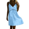 thumbnail image 6 of Afuyipoi Womens 100% Cotton V-Neck Spaghetti Strap Dress, Deep V-Neck Lace Waist A-Line Midi Dress, Soft Breathable Loose Casual Summer Beach Dress For Women Blue Size M, 6 of 9