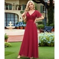 thumbnail image 6 of Women'S Dresses Short Sleeve V Neck Elegant Chiffon Bridesmaid Ruffle Wedding Guest Dresses Wine Red XL, 6 of 8