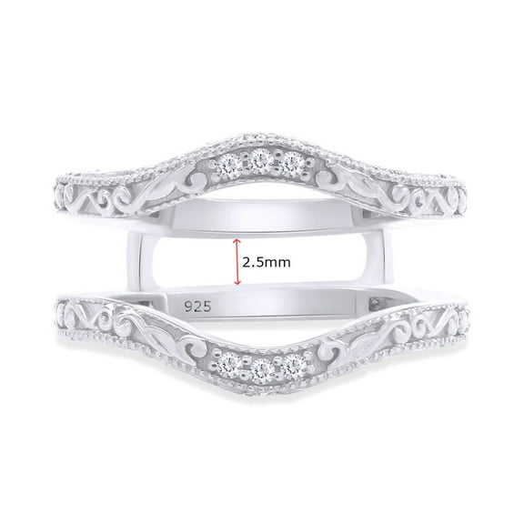 AFFY Round Cut White Cubic Zirconia Filigree Guard Enhancer Ring For Women In 14K White Gold Plated 925 Sterling Silver (Color: White, Clarity: VVS1-VVS2) -8