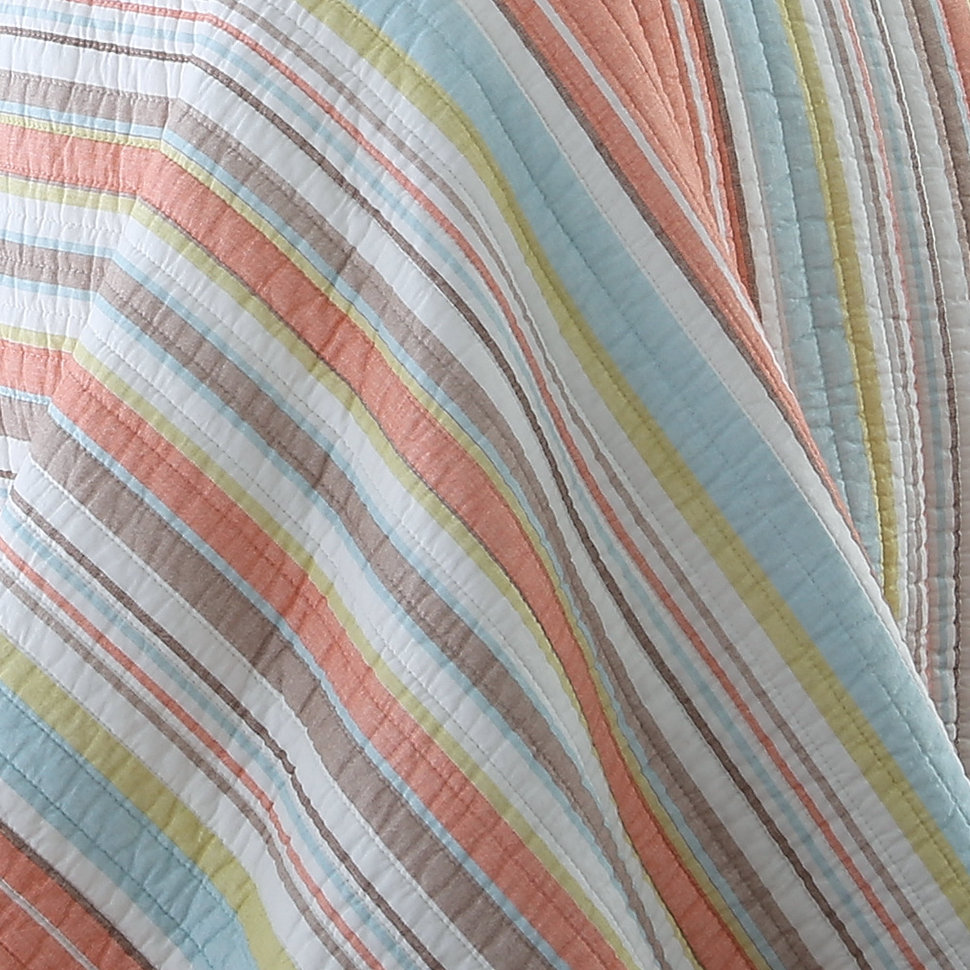 Levtex Home - Brighton Coral Quilt Set - Twin/Twin XL Quilt (68x86in.) + One Standard Pillow Sham (26x20in.) - Striped Coastal - Coral, Light Blue, Green, White, - Reversible - Cotton Fabric