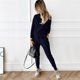 thumbnail image 1 of Conjunto de suéter y pantalones casuales de moda de color sólido con cuello alto para mujer, 1 of 6