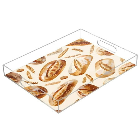 

Acrylic Tray 15.7*11.8*1.9 Inch Transparent Tray Food Tray Tea Cup Tray Serving Trays Cosmetics Storage Kitchen Table Bathroom Sundry Storage Brown Bread