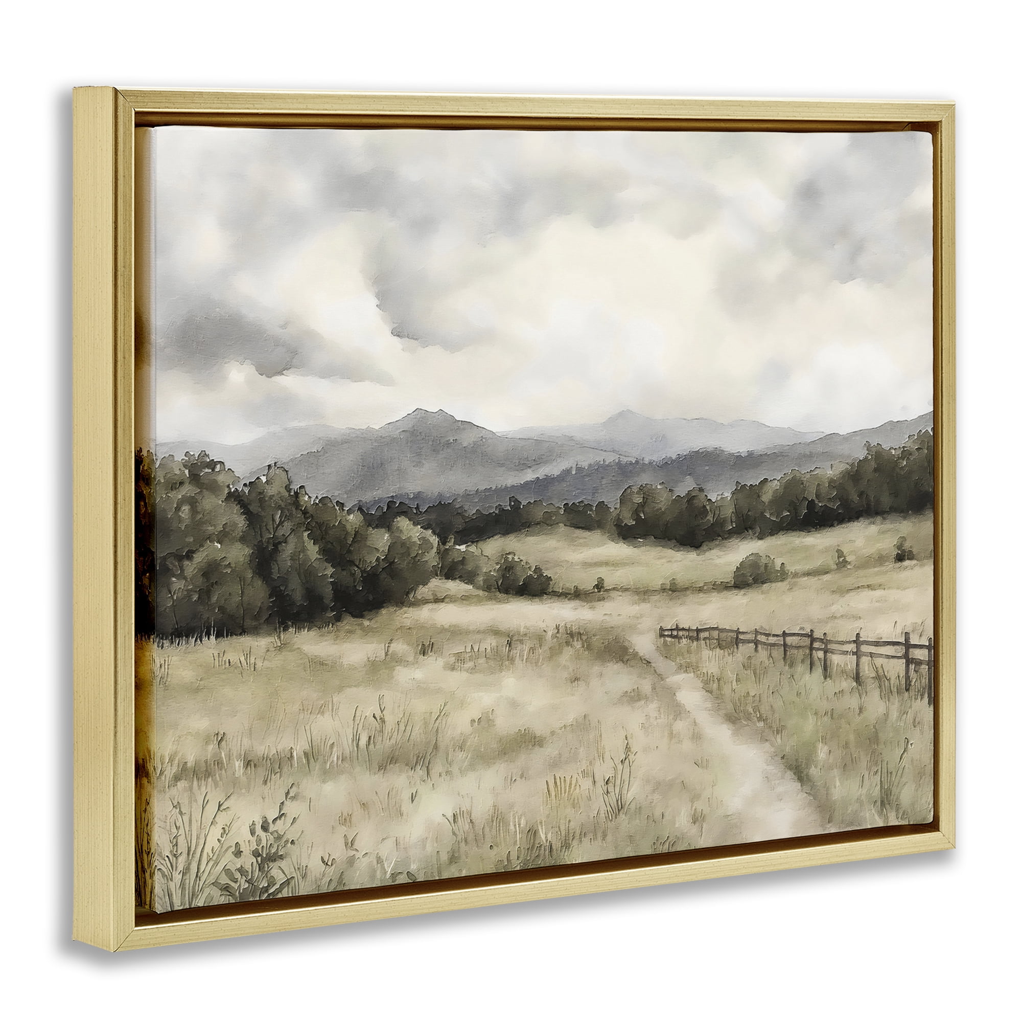 Stupell Industries Muted Trail Along Fence Gold Framed Floater Canvas Wall Art, design by Riley B