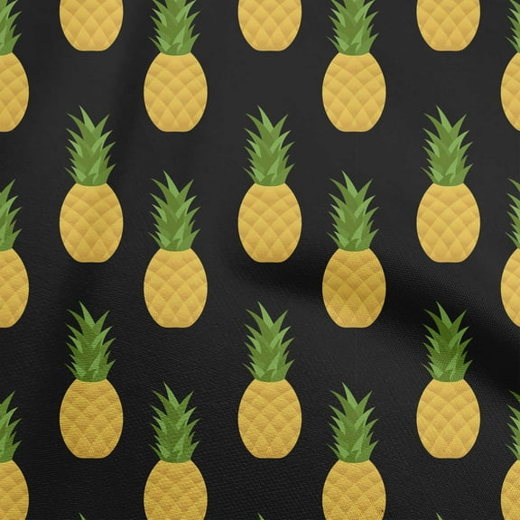 oneOone Polyester Spandex Black Fabric Fruits Pineapple Dress Material Fabric Print Fabric By The Yard 56 Inch Wide