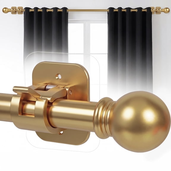 Curtain Rods No Drilling for Windows 32 to 128 Inch, 5/8 Inch Diameter Drapey Pole with No Drill Curtain Rod Brackets, Renter Friendly Cortineros Para Ventanas (Gold)