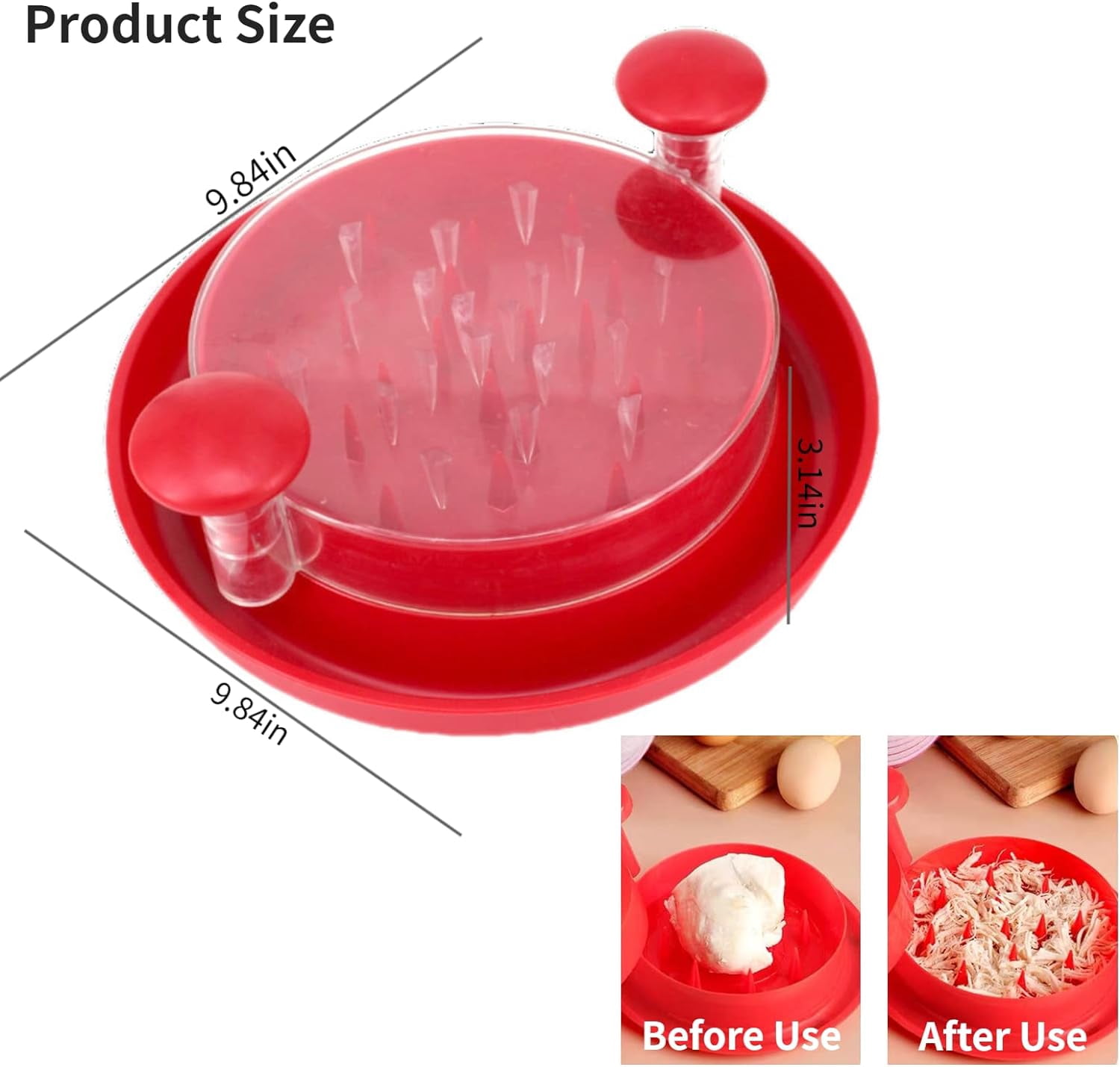 Chicken Shredder, Upgrade Meat Shredder Tool with Clear Cover, Large Shred Machine Anti-Slip Chicken Shredder Tool Twist for Shred Chicken Cabbage Beef Pork Vegetables - Easy to Work & Clean (Red)