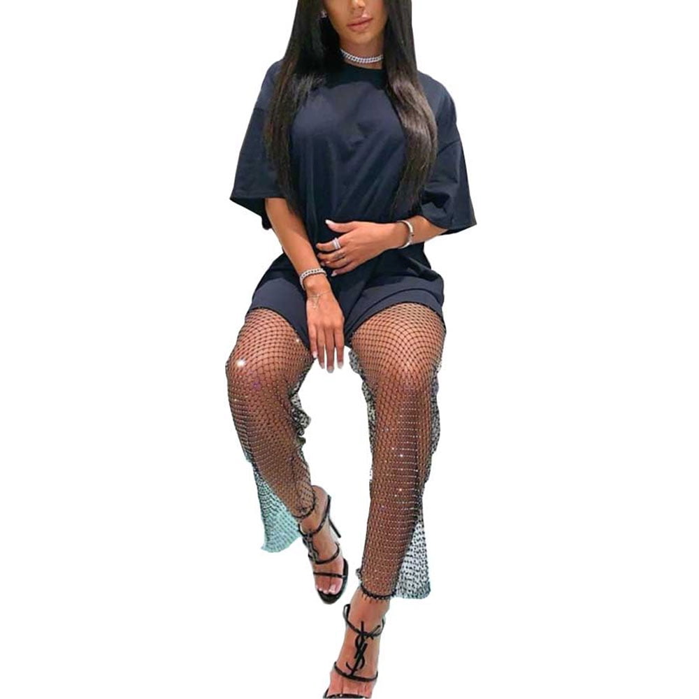 Spring hue Womens Rhinestone Fishnet 