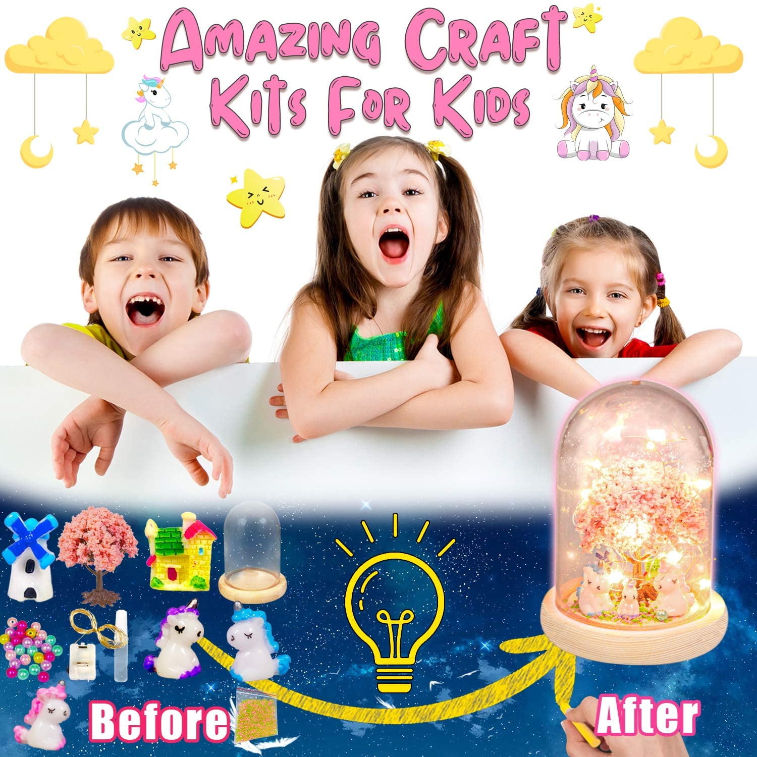 Paint Your Own Unicorn Night Light Art Kit, Arts and Crafts for Kids Ages  4-8,Un