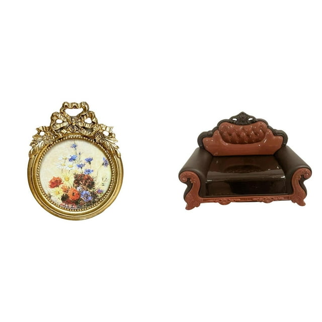 Marco De Fotos Redondo Ornamentado De Estilo Vintage Y Modelo De Sofá En Miniatura Para Un Regalo De Boda Europeo único E Ideas De Decoración De Micro Paisajes