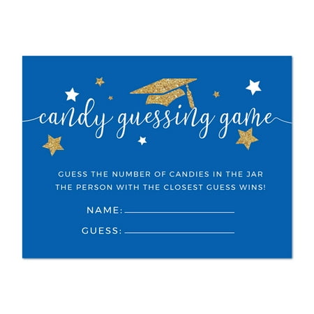 Royal Blue Cord - Royal Blue and Gold Glittering Graduation, Candy Guessing Game Cards, 30-Pack