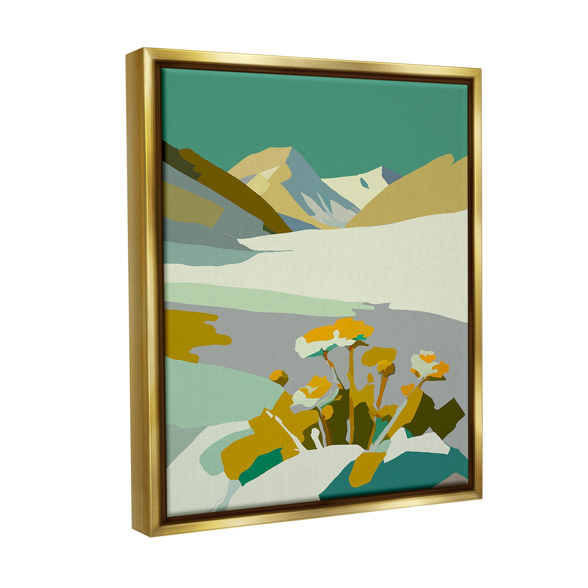 Stupell Industries Modern Mountain Abstraction Landscape Painting Gold Floater Framed Canvas Art Print Wall Art, 25 x 31