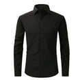 thumbnail image 1 of PEASKJP Chemise Habillée pour Hommes Coupe Ajustée Col Flexible Extensible Uni (Noir, P), 1 of 4