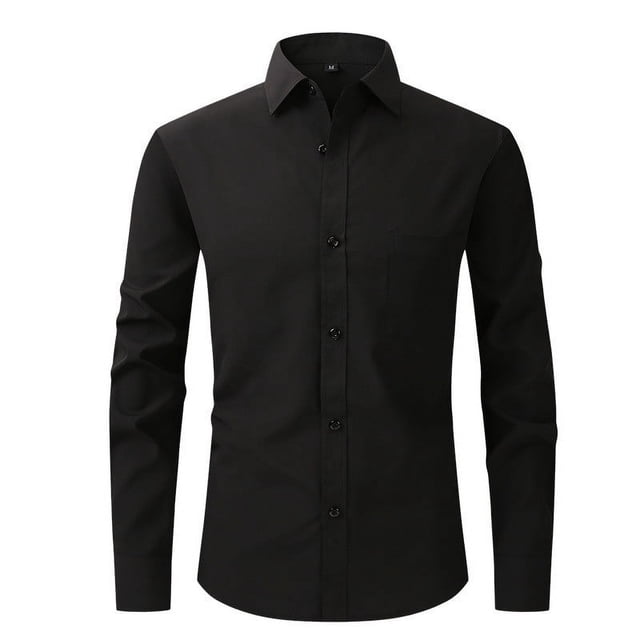 PEASKJP Chemise Habillée pour Hommes Coupe Ajustée Col Flexible Extensible Uni (Noir, P)