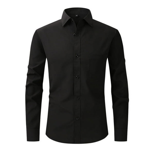 adviicd Long Sleeve Shirts for Men Men's Dress Shirt Slim Fit Flex Collar Stretch Solid (Black,XXXL)