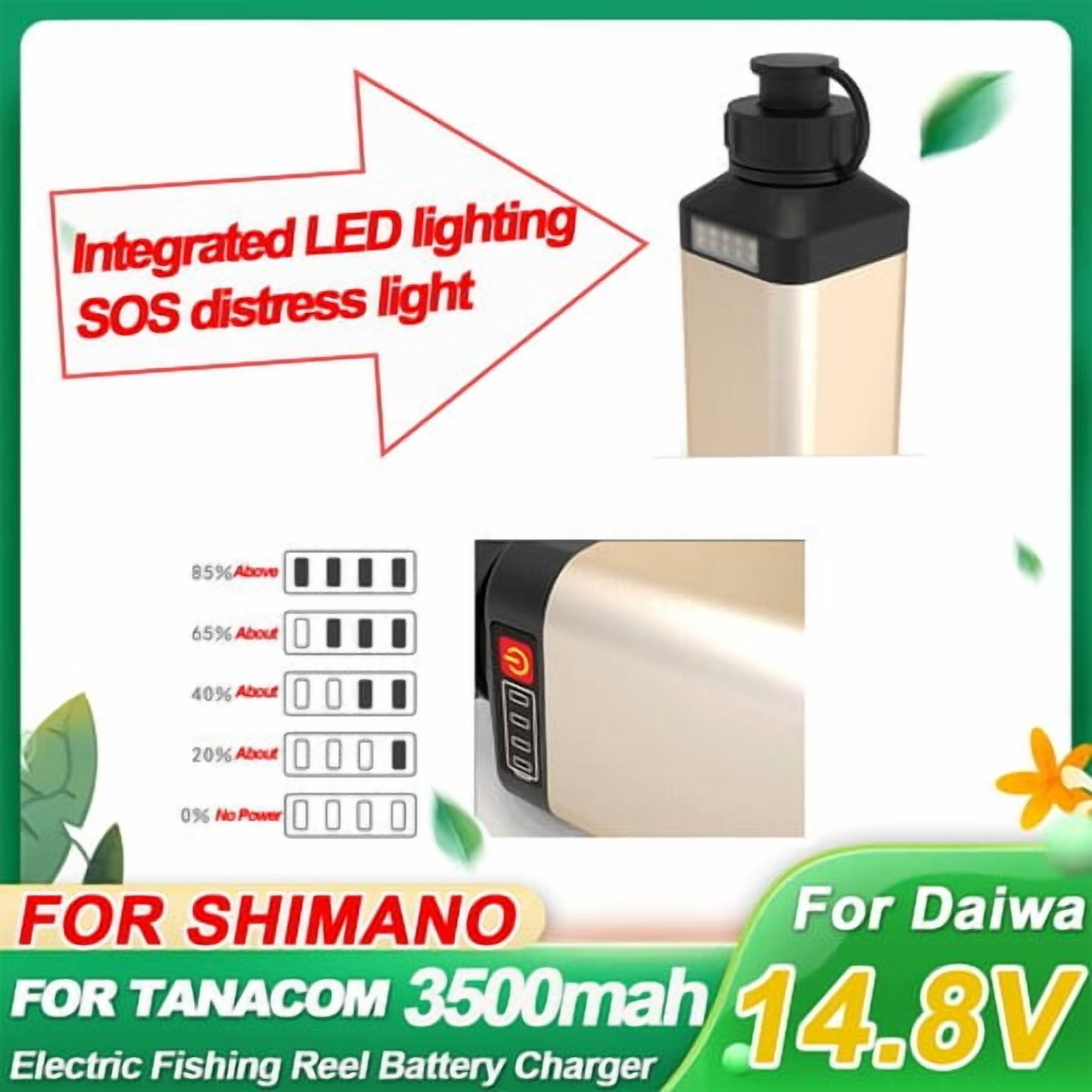 14.8V 7000mAh SOS Battery+Charger+0.4M Power cable Set BM5000 Electric Fishing Reel Battery w/power display for Daiwa BM2900 for Daiwa Tanacom 750/1000 for Shimano Beastmaster 9000(w/ Sheath)