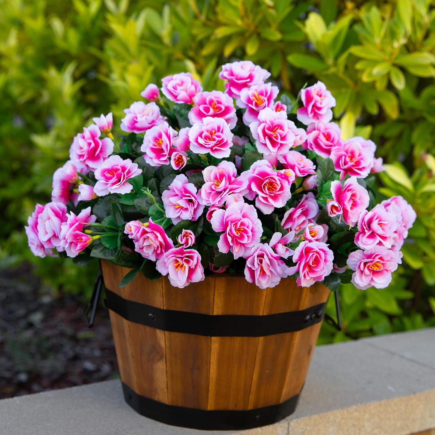 Artificial Fake Outdoor Flowers Plants for Spring Home Decoration, Faux Silk Red Camellia UV Resistant Realistic Look Real for Planter Outside Front Door Porch Patio Balcony, 3 Bundles