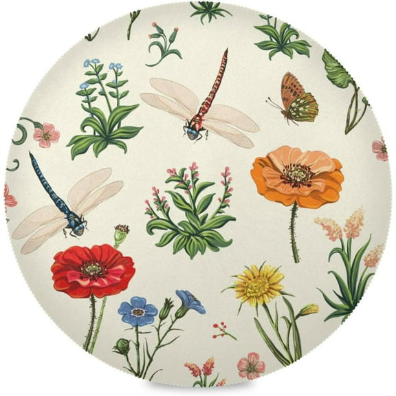 Vintage Dragonfly, Elastic Fitted Edged Round Tablecloth Fade resistant Anti-Shrink Table Cloth Washable Table Cover for Indoor or Outdoor and anywhere you wanna use it 60"X 60"