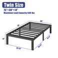 thumbnail image 3 of COMASACH 14 inch Twin Bed Frame, Easy Assembly, Heavy Duty Metal Platform, Noise Free, Black, 3 of 7
