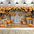 thumbnail image 4 of 10X8ft Fall Barn Wood Door Photography Backdrop Autumn Western Forest Rustic Pumpkin Harvest Hay Natural Scenery Maple Leaves Farm Harvest Banner Decoration Studio Props Party Backdrop Birthday, 4 of 5