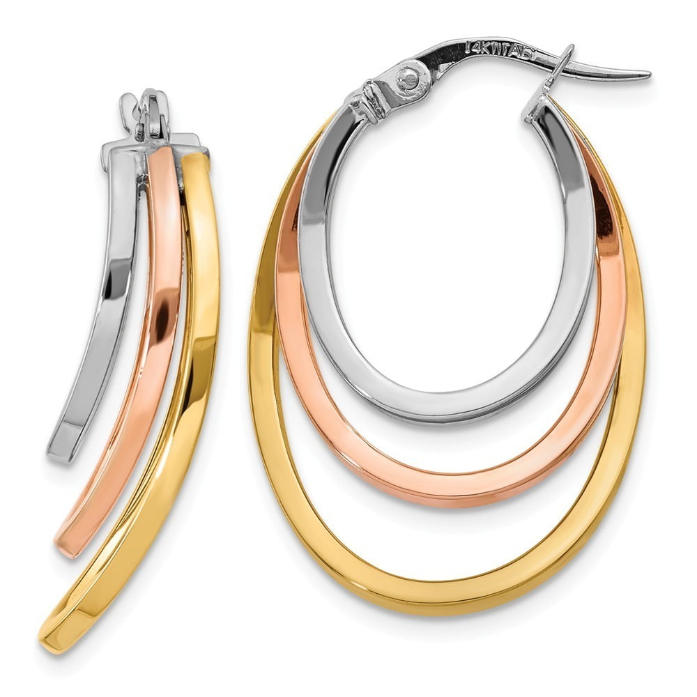 Jewelry 14k TriColor Gold Polished Post Hoop Earrings Walmart
