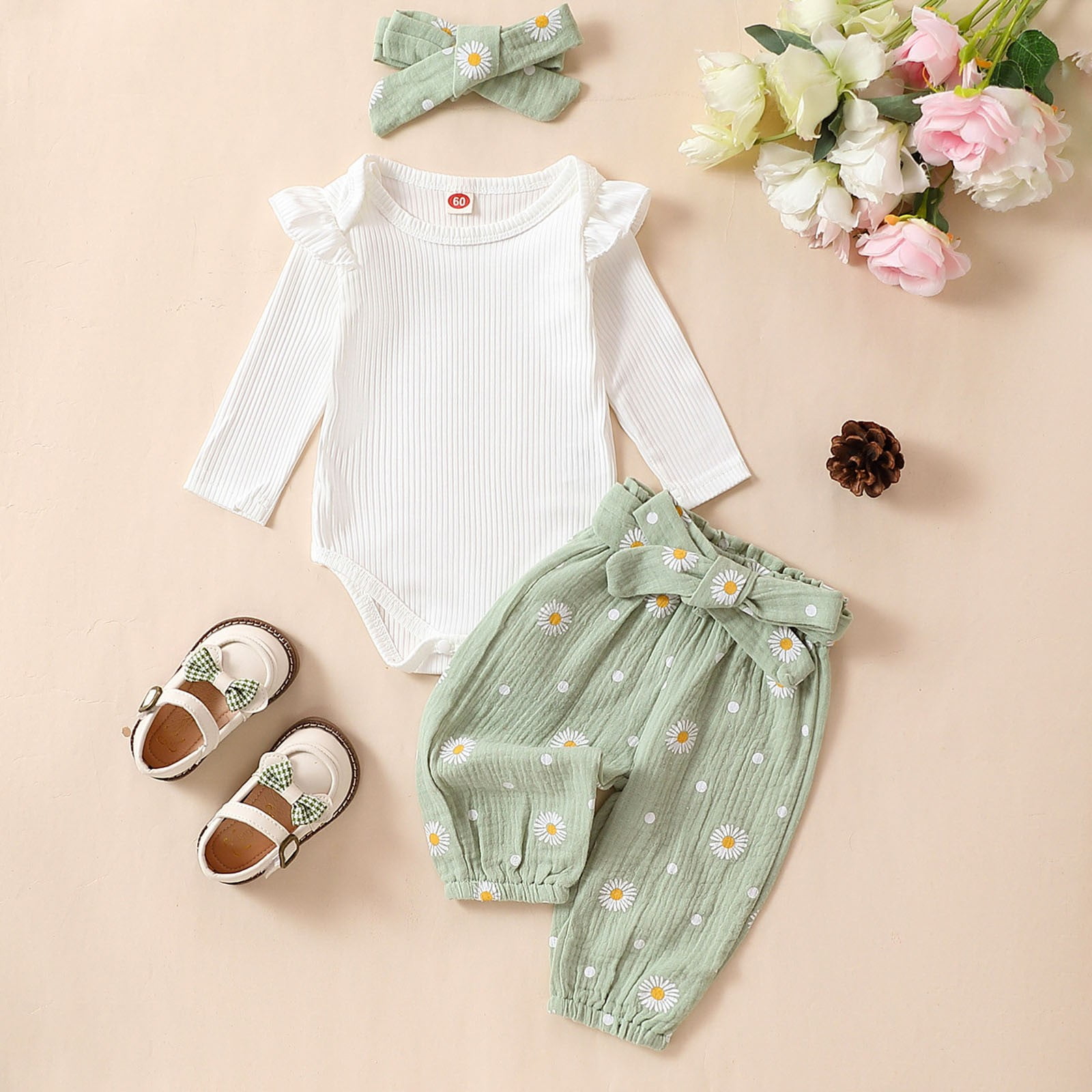 NIEWTR Baby Girl Clothes Toddler Girl Clothes Outfits Clothing Floral Pants Set Cute Clothes Set for Girls (12-18 Months,Green)