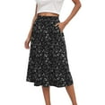 thumbnail image 2 of vigerkar Women's High Elastic Waist Midi Skirt Casual Summer Trendy Tie Front Flowy Ruffle Floral Print A line Skirts 2025 Black, M, 2 of 6