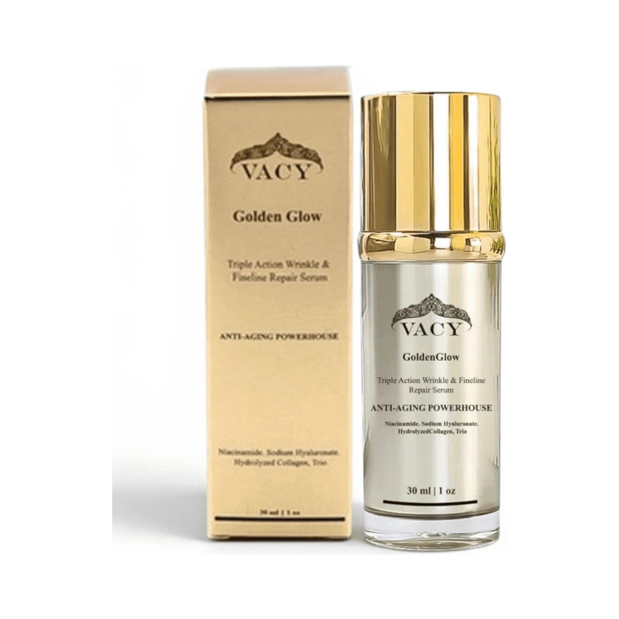 VACY Triple-Action Hydrating Facial Serum with Niacinamide, Hyaluronic Acid, Collagen - Anti-Aging Treatment, 1 oz