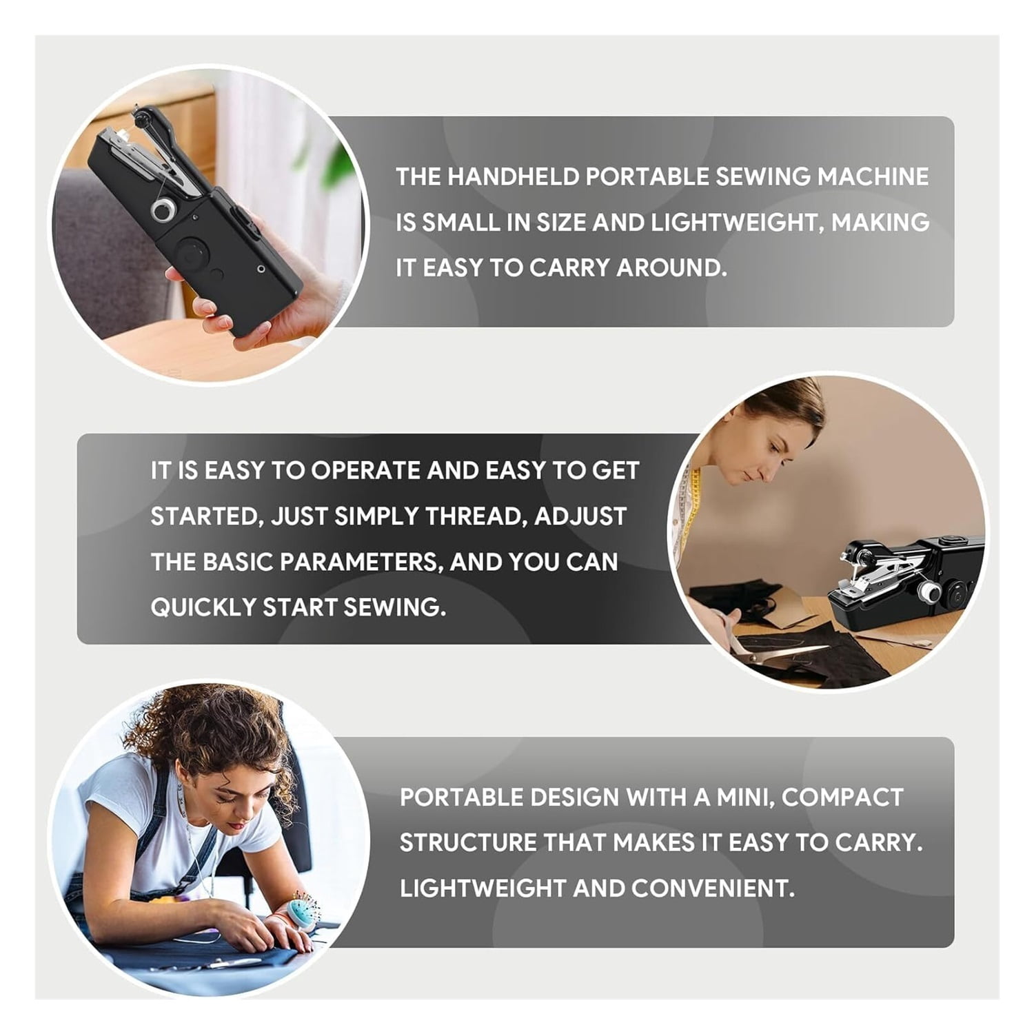 Handheld Sewing Machine, Portable & Cordless Mini Sewing Machine for Beginners - Electric Fast Stitching, DIY Fabric Clothes Repair Kit, Home Travel Mending Machine with Accessories